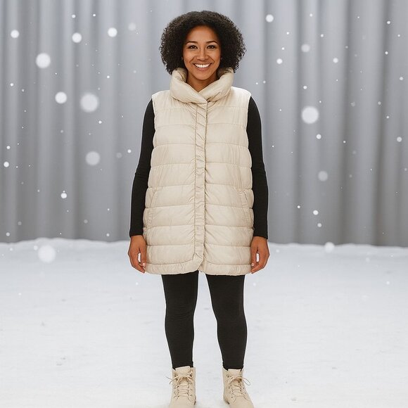 Coldwater Creek Beige Puffer Vest Quilted Winter Warm Minimalist Neutral 1X - Picture 5 of 10